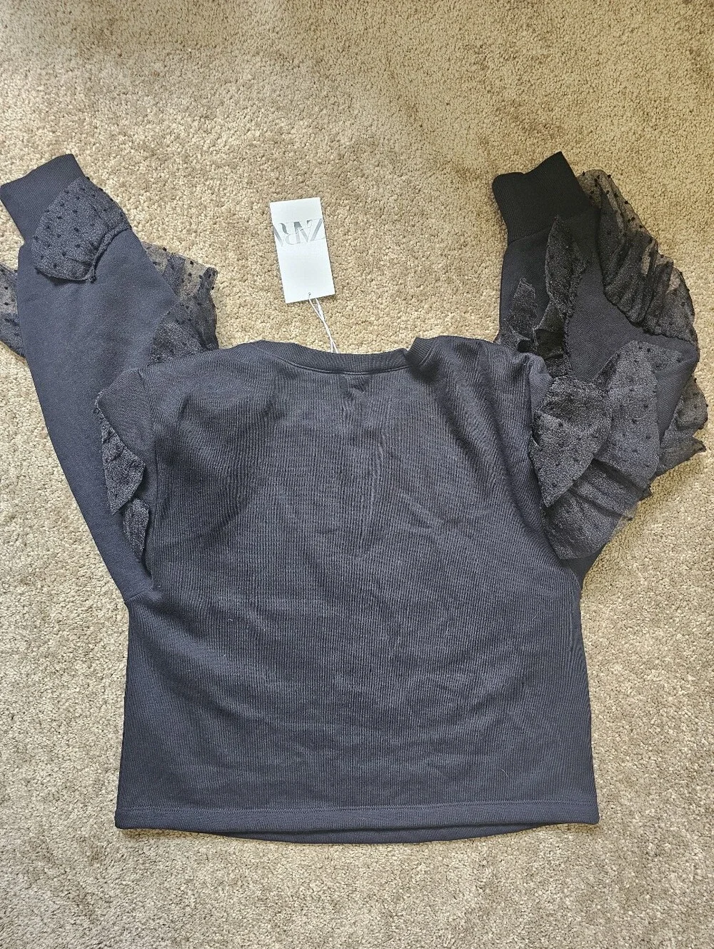 Zara Black Ruffle Sleeve Crop Top